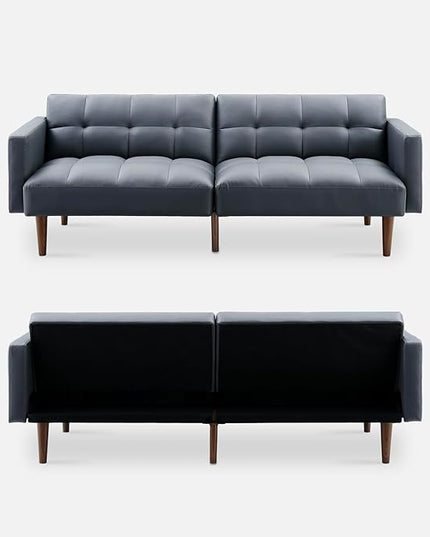 mopio Aaron Couch, Small Sofa, Futon, Sofa Bed, Sleeper Sofa, Loveseat, Mid Century Modern Futon Couch, Sofa Cama, Couches for Living Room, Bedroom (Cloud Gray, Faux Leather) - LeafyLoom