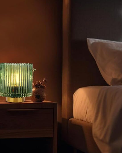 Battery Operated Cordless Lamp Timer,Decorative Table Lamp Battery Powered Lamp with LED Bulb,Decorative Bedside Lamp for Living Room,Bedside Lamp,Night Light (Green-1) - LeafyLoom