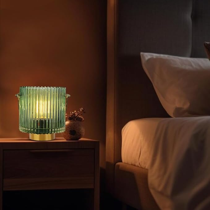 Battery Operated Cordless Lamp Timer,Decorative Table Lamp Battery Powered Lamp with LED Bulb,Decorative Bedside Lamp for Living Room,Bedside Lamp,Night Light (Green-1) - LeafyLoom