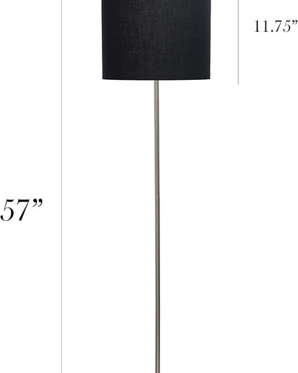 Simple Designs LF2004-BLK-LB 57" Traditional Brushed Nickel Stick Floor Lamp with Black Shade for Living Room, Hallway, Entryway, Bedroom, Office, with Feit LED Bulb Included - LeafyLoom