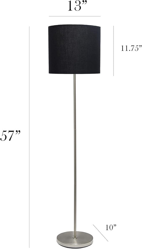Simple Designs LF2004-BLK-LB 57" Traditional Brushed Nickel Stick Floor Lamp with Black Shade for Living Room, Hallway, Entryway, Bedroom, Office, with Feit LED Bulb Included - LeafyLoom