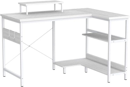 ODK 40 Inch Small L Shaped Computer Desk with Reversible Storage Shelves, L-shaped Corner Desk with Monitor Stand for Small Space, Modern Simple Writing Table for Home Office Workstation, White - LeafyLoom