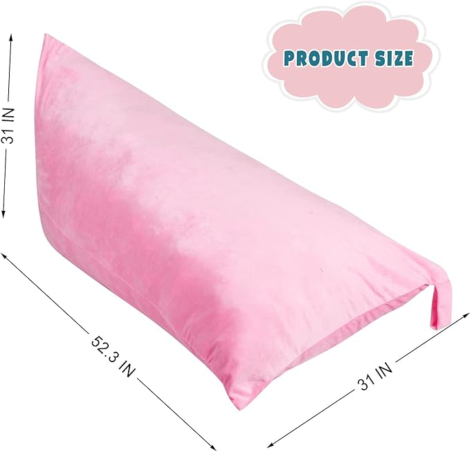 Stuffed Animal Storage Bean Bag Chair Cover, Velvet Pink Plush Toy Storage Stuff and Sit Seat Organizer for Kids/Teens/Adults, 52" x 31" Extra Large Triangle Floor Sofa, 200L/52Gal,Cover Only - LeafyLoom