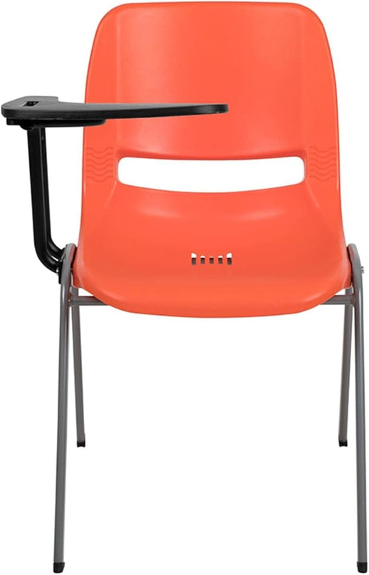 Flash Furniture HERCULES Orange Ergonomic Shell Chair with Right Handed Flip-Up Tablet Arm - LeafyLoom