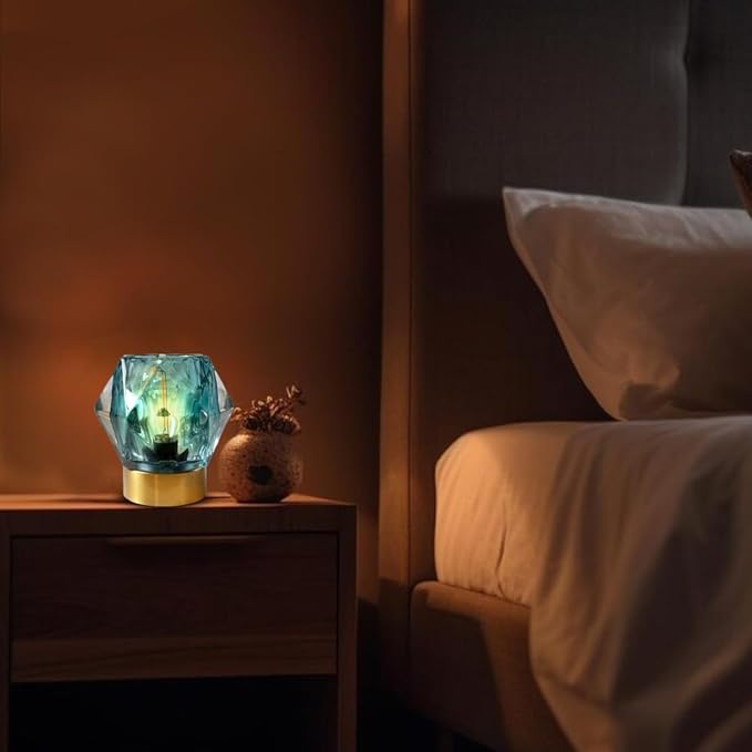 Battery Operated Cordless Lamp Timer,Decorative Table Lamp Battery Powered Lamp with LED Bulb,Decorative Bedside Lamp for Living Room,Bedside Lamp,Night Light (Blue) - LeafyLoom