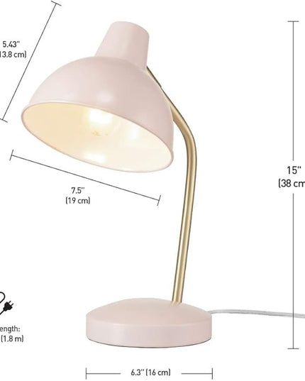 Globe Electric 67339 16" Desk Lamp, Matte Rose, Gold Arm, Clear Cord, in-Line On/Off Switch, Office Decor, Home Essentials, Reading Light, Room Lighting, Dorm - LeafyLoom