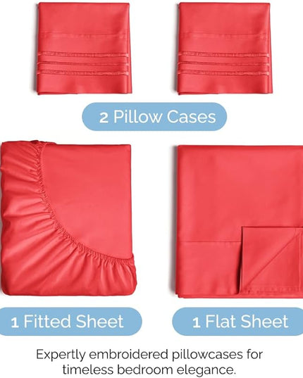 King Size 4 Piece Sheet Set - Comfy Breathable & Cooling Sheets - Hotel Luxury Bed Sheets for Women & Men - Deep Pockets, Easy-Fit, Extra Soft & Wrinkle Free Sheets - Red Oeko-Tex Bed Sheet Set - LeafyLoom