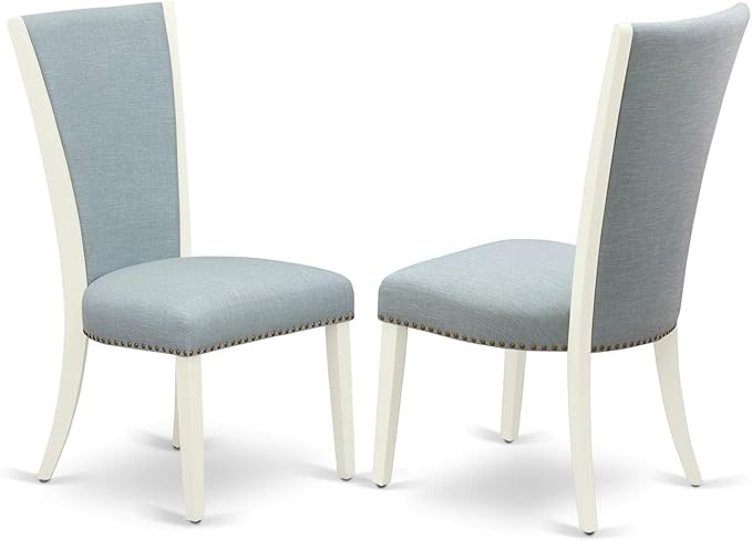 East West Furniture Norfolk 3 Piece Set Contains a Rectangle Dining Room Table with Butterfly Leaf and 2 Baby Blue Linen Fabric Upholstered Chairs, 32x54 Inch, NFVE3-LWH-15 - LeafyLoom
