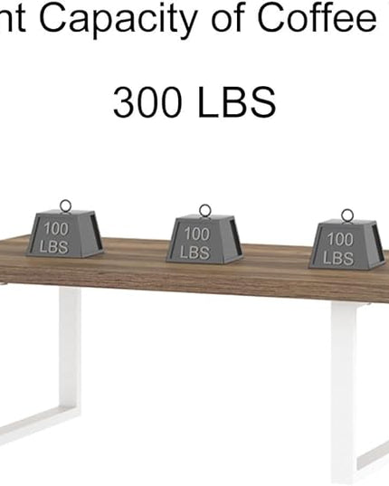 IBF Farmhouse Living Room Table, Modern Minimalist Wood Coffee Table, Simple Industrial Rectangle Center Table, Wood and Metal Tea Coffee Table for Home Bedroom Office, White and Rustic Oak, 47 Inch - LeafyLoom