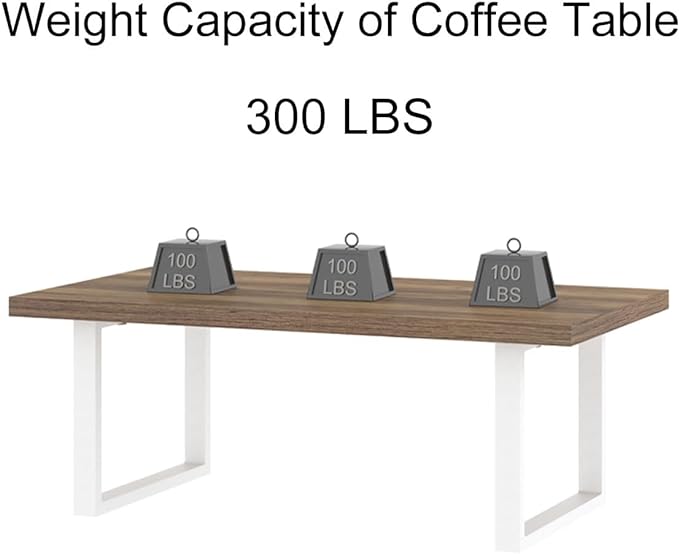 IBF Farmhouse Living Room Table, Modern Minimalist Wood Coffee Table, Simple Industrial Rectangle Center Table, Wood and Metal Tea Coffee Table for Home Bedroom Office, White and Rustic Oak, 47 Inch - LeafyLoom