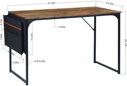 47 inch Study Storage Bag Space Saving for Home Office, Modern Simple Style PC, Black Metal Frame Computer Desk, Writing Table, Brown - LeafyLoom