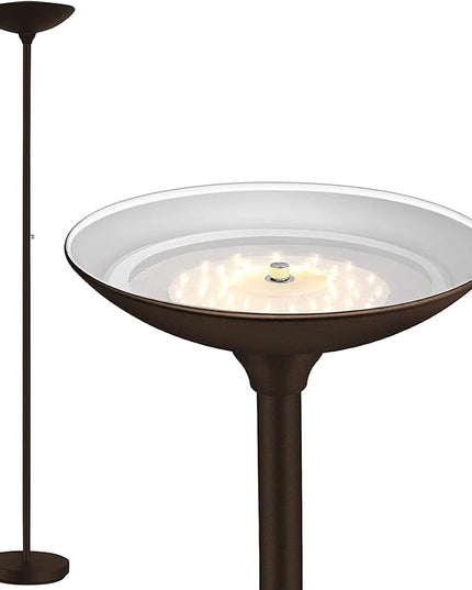 BoostArea Torchiere Floor Lamp, 24W Super Bright LED Standing Lamp, Stepless Dimmable Pole Lamp with 3000K Lighting, Rotary Switch, 70 Inch Tall Metal Modern Floor lamps for Living Room/Bedroom Brown - LeafyLoom
