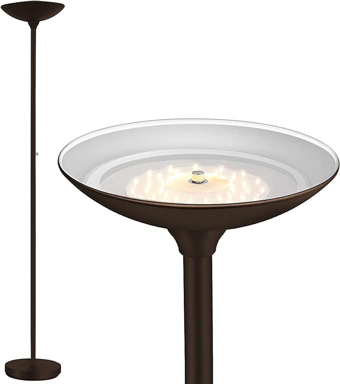BoostArea Torchiere Floor Lamp, 24W Super Bright LED Standing Lamp, Stepless Dimmable Pole Lamp with 3000K Lighting, Rotary Switch, 70 Inch Tall Metal Modern Floor lamps for Living Room/Bedroom Brown - LeafyLoom