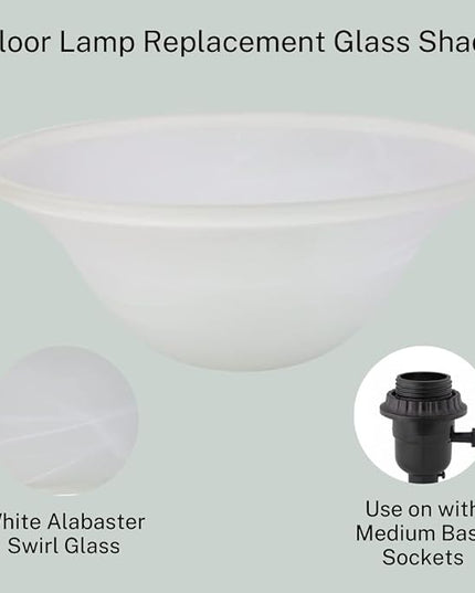 LIGHTACCENTS Alabaster White Glass Lamp Shade Replacement for Floor Lamp - Lamp Shade for Floor Lamps with Medium Base E26 Socket- Floor Lamp Shade - Floor Lamp Replacement Glass (White Marble) - LeafyLoom