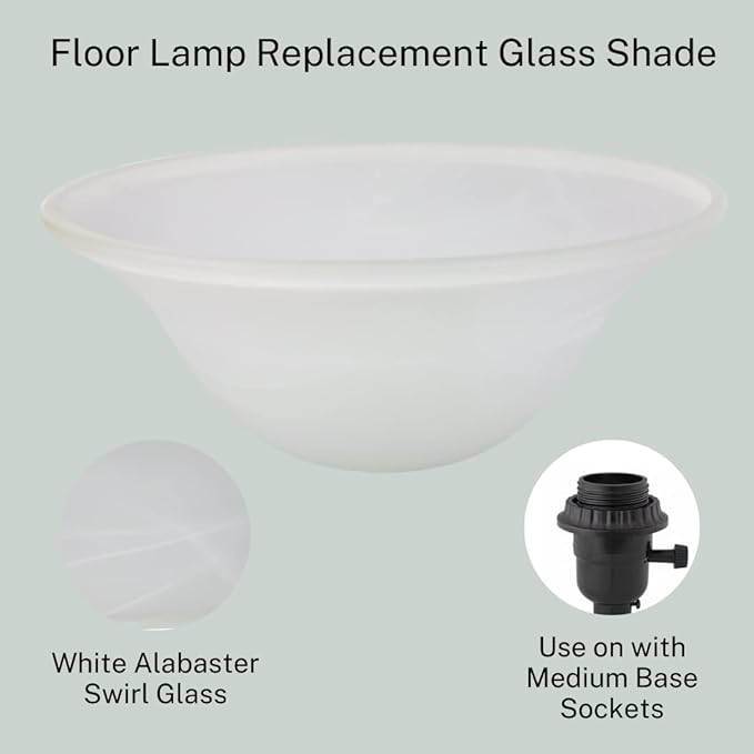 LIGHTACCENTS Alabaster White Glass Lamp Shade Replacement for Floor Lamp - Lamp Shade for Floor Lamps with Medium Base E26 Socket- Floor Lamp Shade - Floor Lamp Replacement Glass (White Marble) - LeafyLoom