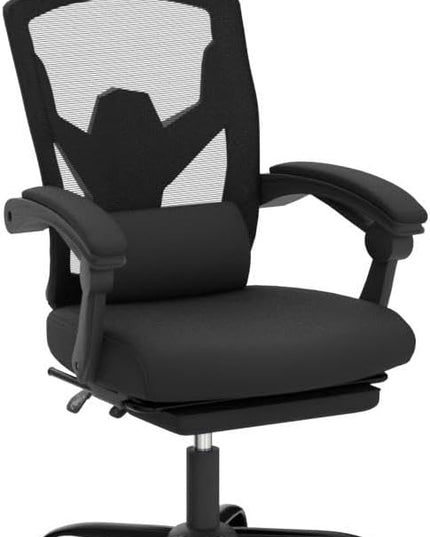 edx Ergonomic Office Chair, Reclining High Back Mesh Computer Desk Swivel Rolling Home Task Chair with Lumbar Support Pillow, Adjustable Headrest, Retractable Footrest and Padded Armrests, Black - LeafyLoom