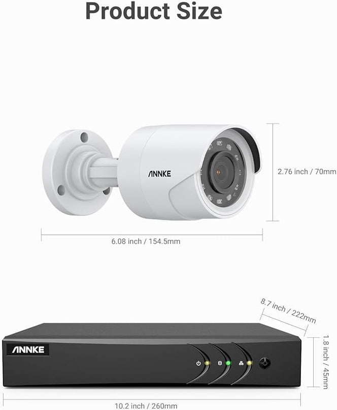 ANNKE 8CH 3K Lite Wired Security Camera System, H.265+ DVR with AI Human/Vehicle Detection, 4X 1080p CCTV Bullet Cams, 100ft Night Vision, Easy Remote Access, Motion Alert, No Hard Drive Disk ANNKE