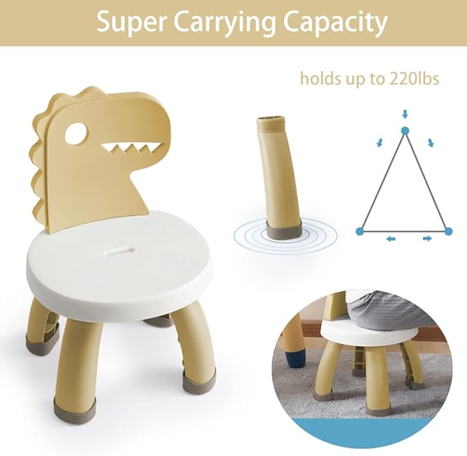 Toddler Chair,Plastic Kids Dino Chair,Sturdy Durable and Lightweight Toddler's Activity Chairs,Anti-Slip Ergonomic Design kids step stool,Indoor or Outdoor Use for Boys Girls Aged 2+ (Yellow) - LeafyLoom