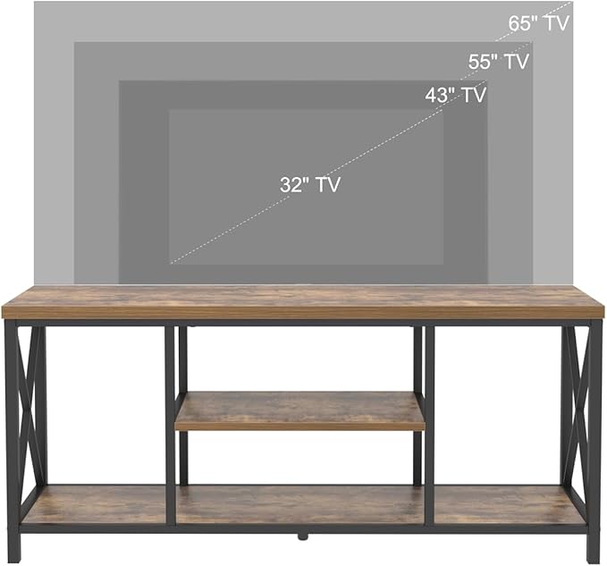 55 Inch TV Stand for Televisions up to 65 Inch, Modern Entertainment Center with Storage Shelves, Industrial Media TV Console for Living Room, Bedroom, Rustic Brown - LeafyLoom