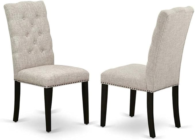 East West Furniture HBEL5-ABK-35 Hartland 5 Piece Kitchen Set Includes a Round Dining Room Table with Pedestal and 4 Doeskin Linen Fabric Upholstered Chairs, 42x42 Inch - LeafyLoom