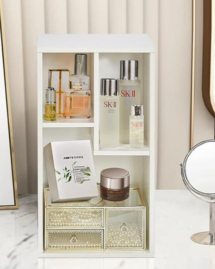 VECELO Small White Bookshelf, 3 Cube Shelf, Fits Tallest Hardcovers, Horizontal Available, Modern Storage Organzier for small spaces, kids, Pearl White - LeafyLoom