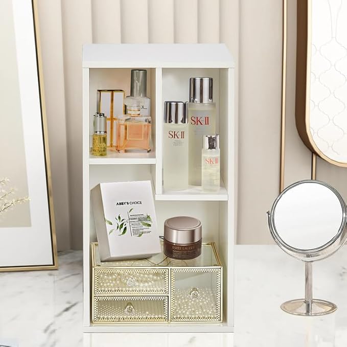 VECELO Small White Bookshelf, 3 Cube Shelf, Fits Tallest Hardcovers, Horizontal Available, Modern Storage Organzier for small spaces, kids, Pearl White - LeafyLoom