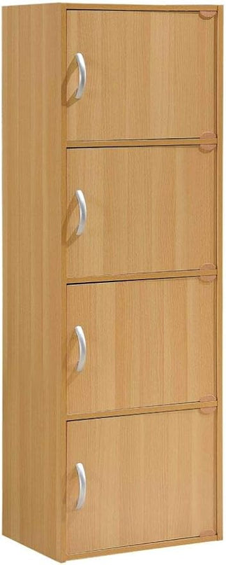 HODEDAH IMPORT 4-Shelf Bookcase Cabinet, Beech - LeafyLoom