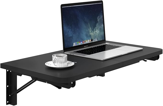 TEAMIX Wall Mounted Folding Table, Black Floating Desk for Small Spaces, Drop Leaf Dining Table for Kitchen Fold Down Laundry Shelf with Heavy-Duty Brackets - LeafyLoom