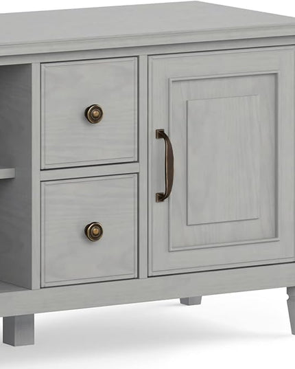 SIMPLIHOME Connaught SOLID WOOD 72 Inch Wide Traditional TV Media Stand in Fog Grey for TVs up to 80 Inches, For the Living Room and Entertainment Center - LeafyLoom
