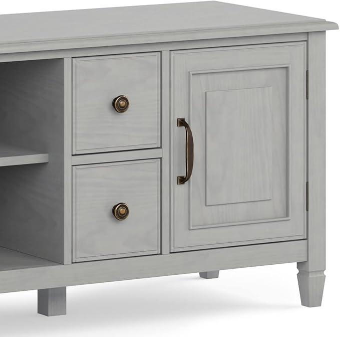 SIMPLIHOME Connaught SOLID WOOD 72 Inch Wide Traditional TV Media Stand in Fog Grey for TVs up to 80 Inches, For the Living Room and Entertainment Center - LeafyLoom