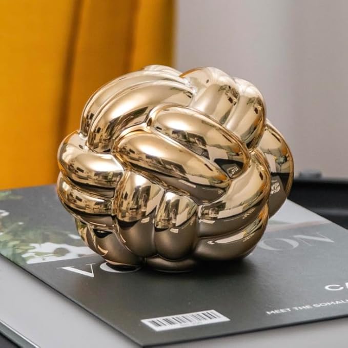 1pcs Gold Knot Decor (XL) Coffee Table Books, Book Shelf Decor Accents, Designer Books Decor Set, Decorative Objects, Living Room Console Table Decor - LeafyLoom
