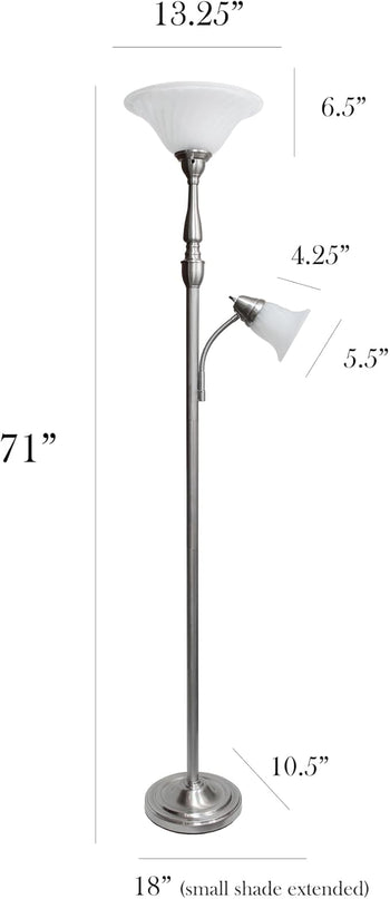 Elegant Designs LF2003-BSN 2 Light Mother Daughter White Marble Glass Floor Lamp, Brushed Nickel - LeafyLoom