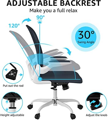 Ergonomic Office Chair, Comfort Swivel Home Office Task Chair, Breathable Mesh Desk Chair, Lumbar Support Computer Chair with Flip-up Arms and Adjustable Height - LeafyLoom