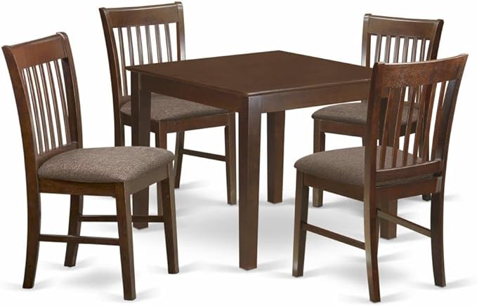 East West Furniture Oxford 5 Piece Dining Set Includes a Square Solid Wood Table and 4 Linen Fabric Kitchen Room Chairs, 36x36 Inch, Mahogany - LeafyLoom