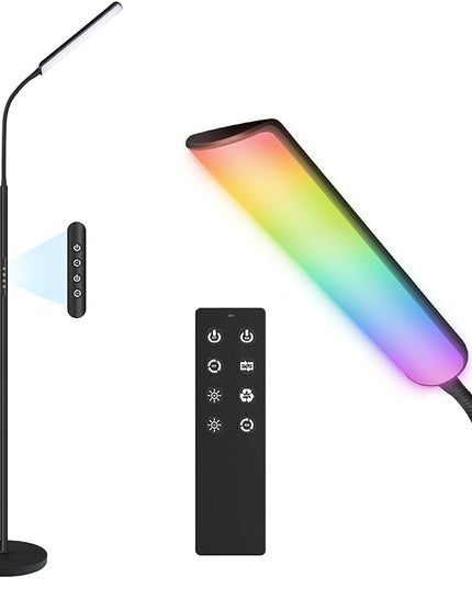 Dimunt LED Floor Lamp, 15W Super Bright RGB Corner Lamp, 3000K-6500K 4 Color Temps Dimmable Floor Lamp, Remote & Touch Control, 1 Hour Timer, Adjustable Gooseneck Standing Lamp for Living Room Home - LeafyLoom
