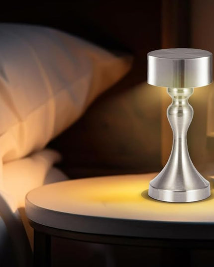 Portable Metal Desk Lamp, Cordless Metal LED Table Lamp,3 Color Touch Control Rechargeable Lamp,3-Levels Brightness Room Decor Desk Lamp,Bedside Lamp,Dining Room Lamp (Silver) - LeafyLoom