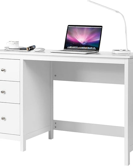 3-Drawer Computer Desk, White - LeafyLoom