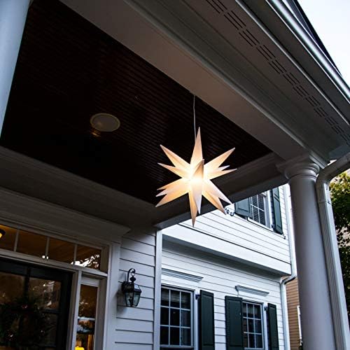 Elf Logic Large 18" Easy Assembly, Remote Controlled, Color Changing, Hanging LED Moravian Star Light. Use as Holiday Decoration, Porch Light, Advent Star, Wedding and Ballroom Venue Decor - LeafyLoom