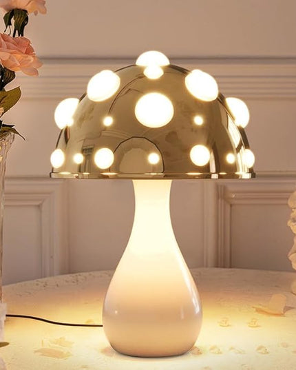 Juodke Omushroom Desk Lamp, LED 3 Colors Dimmable Mushroom Cloud Decor Lamp, Aesthetic Room Decor Ambient Glowshroom Lamp, for Bedroom, Living Room, Office (Bulb Included) (Gold) - LeafyLoom