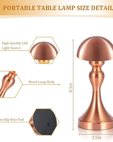 Portable LED Table Lamp, 3-Levels Brightness Metal Desk Lamp, 3 Color Touch Control Rechargeable Lamp, Night Light, Bedside Lamp,Dining Room Lamp (Rose Gold) - LeafyLoom