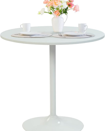 FurnitureR 31.5" Mid-Century Round Dining Table for 2-4 People with Pedestal Base for Home Office Living Room Kitchen Leisure, 31.5 inches, White - LeafyLoom