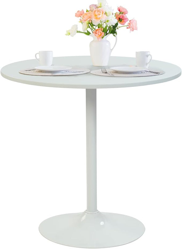 FurnitureR 31.5" Mid-Century Round Dining Table for 2-4 People with Pedestal Base for Home Office Living Room Kitchen Leisure, 31.5 inches, White - LeafyLoom
