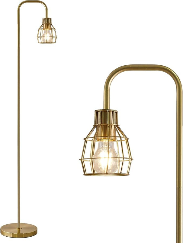 Oneach 63.75" Modern Floor Lamp for Living Room Industrial Floor Lamp with 4W LED Bulb Standing Lamp with Footswitch Gold Floor Lamp for Bedroom Pole Lamp for Office Study Room Hotel - LeafyLoom