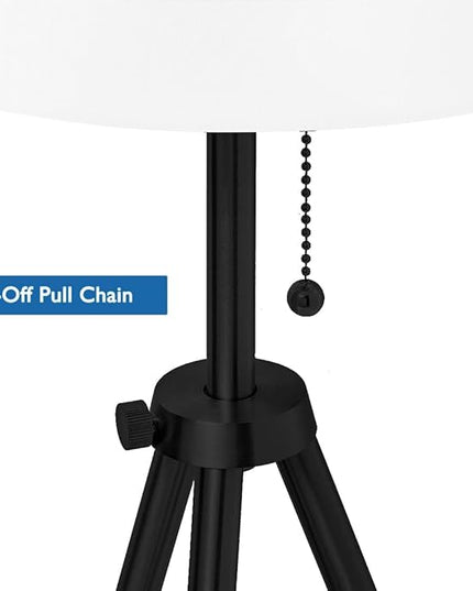 O’Bright Tripod Floor Lamp, Adjustable in Height, 100% Metal Body with Linen Drum Shade, E26 Socket, Bedside Lamp, Standing Light for Living Room, Bedroom, Office, Black - LeafyLoom