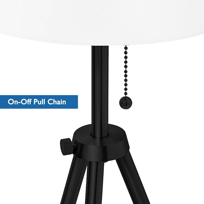 O’Bright Tripod Floor Lamp, Adjustable in Height, 100% Metal Body with Linen Drum Shade, E26 Socket, Bedside Lamp, Standing Light for Living Room, Bedroom, Office, Black - LeafyLoom