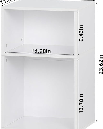 YAHARBO 2 Cube Bookshelf, White Record Player Stand with Vinyl Storage Up to 100 Albums, Horizontal Low Book Shelf, Mini Bookcase with Storage Organizer, Small Turntable Stand for Living Room, Bedroom - LeafyLoom