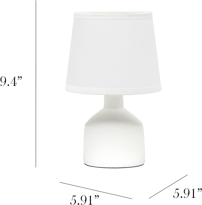 Simple Designs LT2080-OFF Mini Bocksbeutal Concrete Table Desk Lamp with Tapered Drum Fabric White Shade, Off White (Pack of 12) - LeafyLoom