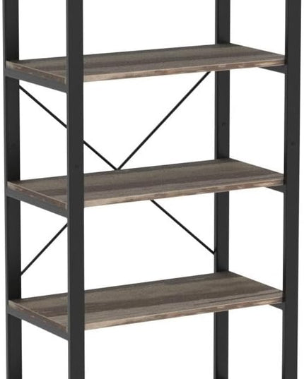 IRONCK Bookshelf 5-Tier Ladder Shelf 110lbs/shelf Vintage Industrial Style Bookcase for Home Decor, Office Decor - LeafyLoom