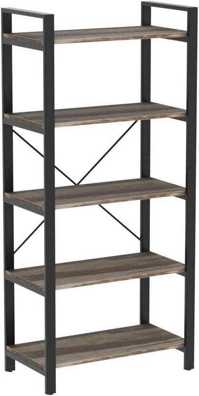 IRONCK Bookshelf 5-Tier Ladder Shelf 110lbs/shelf Vintage Industrial Style Bookcase for Home Decor, Office Decor - LeafyLoom