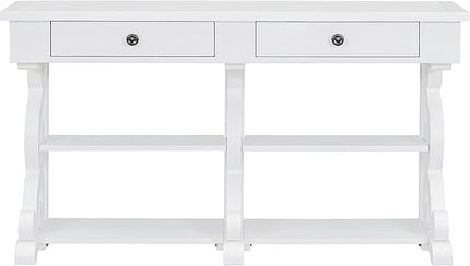 Retro Console Table with Ample Storage,Wood Sideboard Frame,W/Open Adjustable Shelves and 2 Drawers,Buffet Cabinet for Entrance Dinning Living Room,Antique White, 54.1" - LeafyLoom